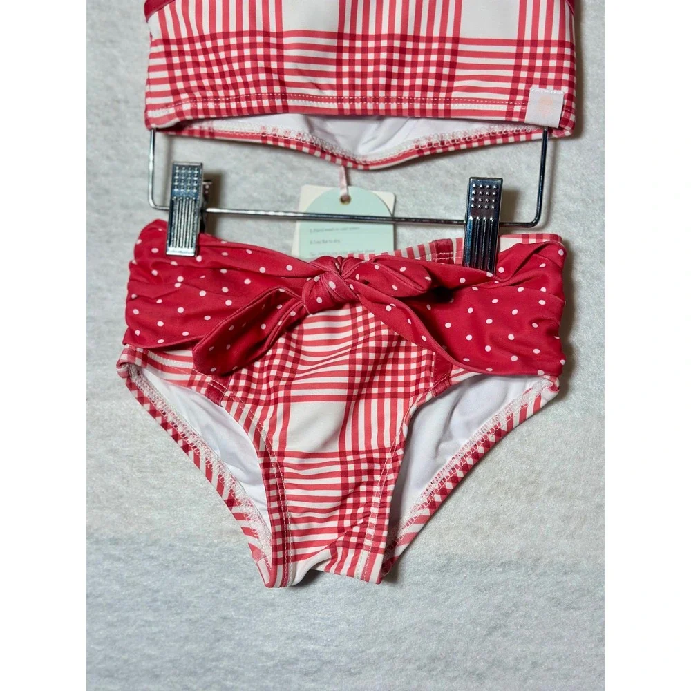SweetHoney Girls Red White Plaid Polka Dot 2 Piece Swimsuit Bikini 3T NWT